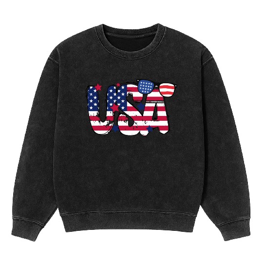 USA Flag Patriotic 4th of July America day of Mineral Wash Sweatshirts