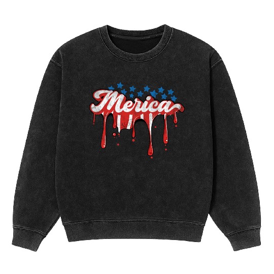 Merica Us Flag Dripping 4th Of July Mineral Wash Sweatshirts