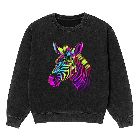 Zebra Neon Colors Portrait Mineral Wash Sweatshirts