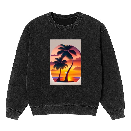 The sunset Palm tree logo design in Mineral Wash Sweatshirts