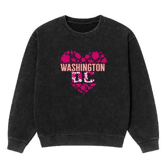 Washington DC Mineral Wash Sweatshirts, Cherry Blossom Heart Floral