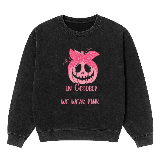 In October We Wear Pink Pink Halloween Pumpkin Mineral Wash Sweatshirts
