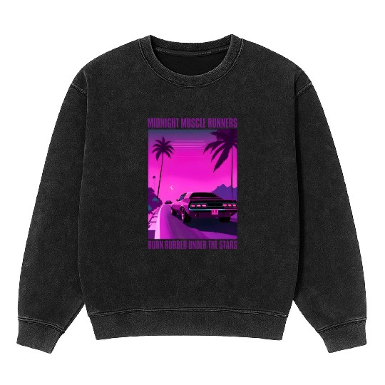 Vintage 80s Graphic Retrowave Muscle Car Racing Mineral Wash Sweatshirts