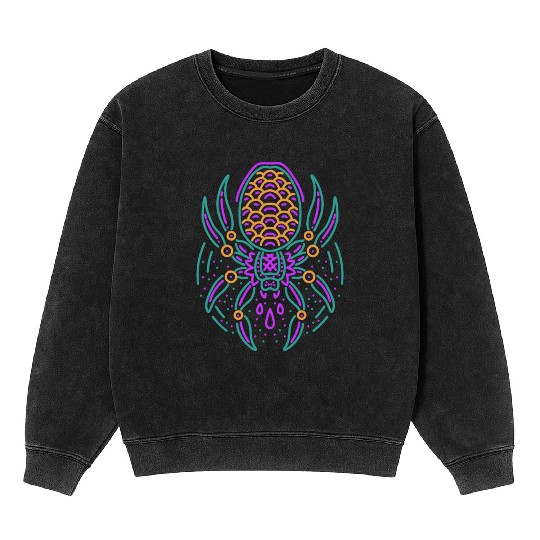 Spider Neon Tattoo Style Mineral Wash Sweatshirts