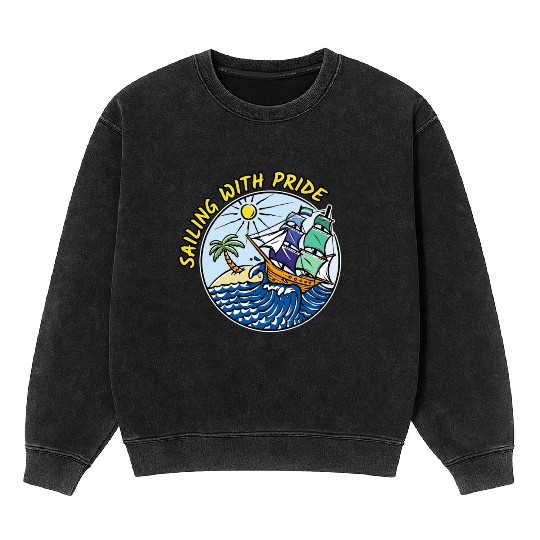 LGBTQ Sailing Ship with Gay Flag, Family Vacation Mineral Wash Sweatshirts