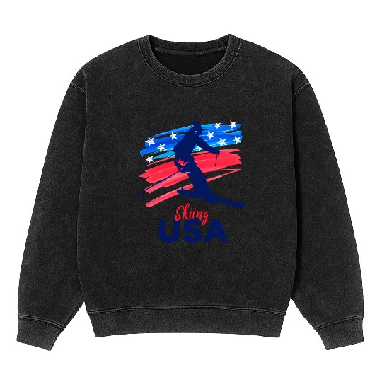 Skiing Usa Support The Team Usa Flag Ski Winter Mineral Wash Sweatshirts