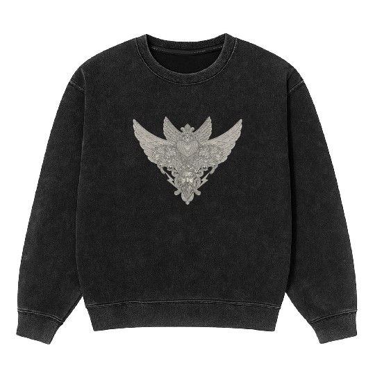 heart with wings, zeus and floral ornament Mineral Wash Sweatshirts