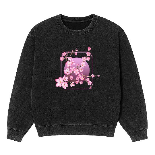Cherry Blossom Mineral Wash Sweatshirts, Pink Sakura Kawaii