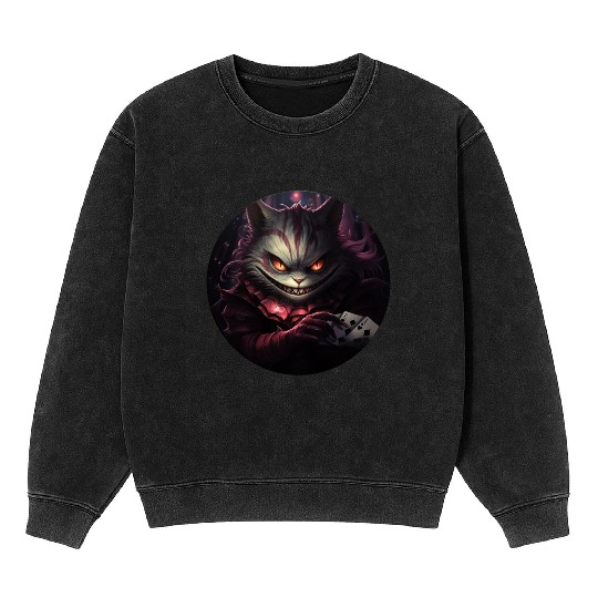 Cheshire Cat Playing Cards Mineral Wash Sweatshirts