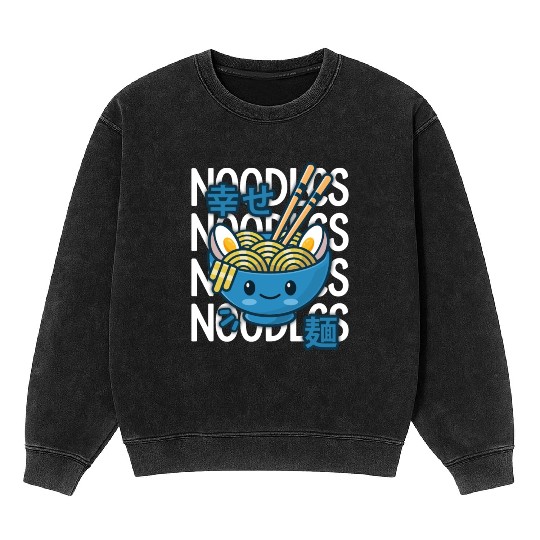 Kawaii Ramen Noodle Bowl Noodles Blue Mineral Wash Sweatshirts