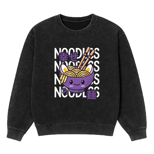 Kawaii Ramen Noodle Bowl Noodles Purple Mineral Wash Sweatshirts