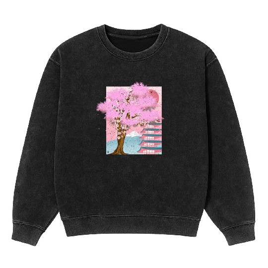 Japan aesthetics sakura tree gift cherry blossom Mineral Wash Sweatshirts
