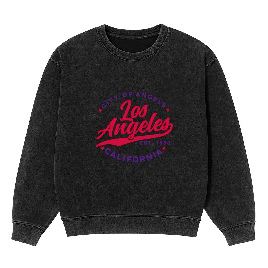 Los Angeles City Of Angels California Red Text Mineral Wash Sweatshirts