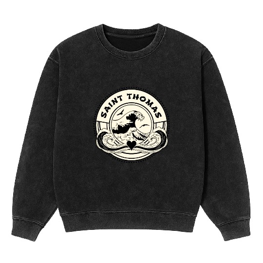 St Thomas Caribbean Sea Japanese Style Waves Mineral Wash Sweatshirts