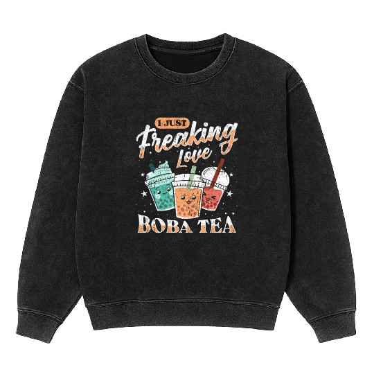 Bubble Tea Boba Mineral Wash Sweatshirts Kawaii