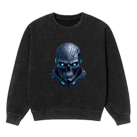 Dark cyberpunk Skull artwork Mineral Wash Sweatshirts