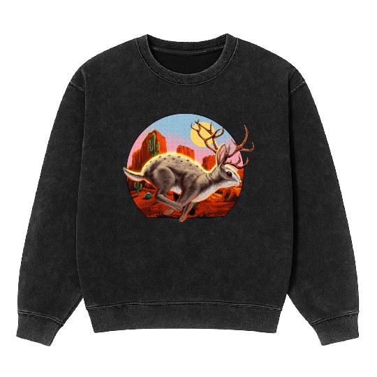 Jackalope Cryptid Rabbit Mineral Wash Sweatshirts