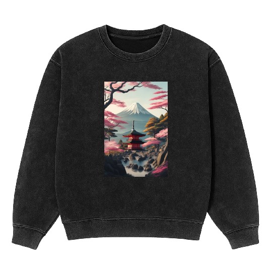Asia Landscape Serene Mount Fuji Mineral Wash Sweatshirts