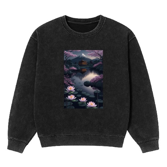Asia Landscape by night Serene Mount Fuji Mineral Wash Sweatshirts