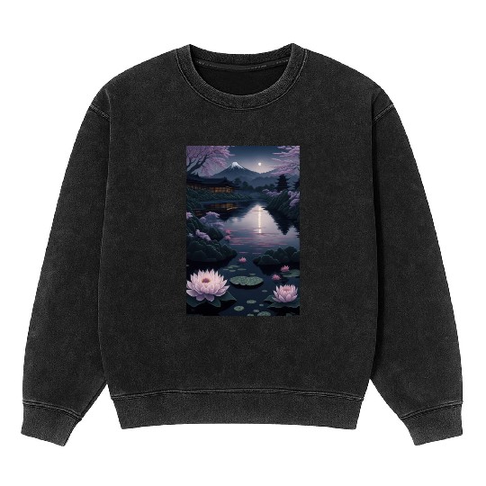 Asia Landscape by night Serene Mount Fuji Mineral Wash Sweatshirts