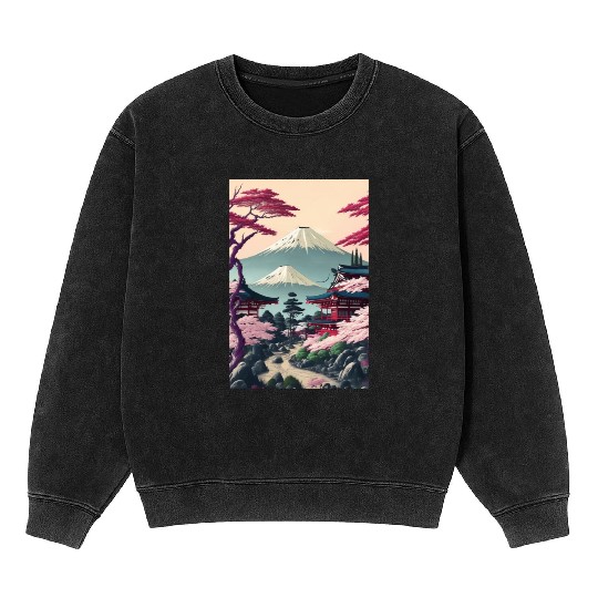 Asia Landscape Serene Mount Fuji Mineral Wash Sweatshirts
