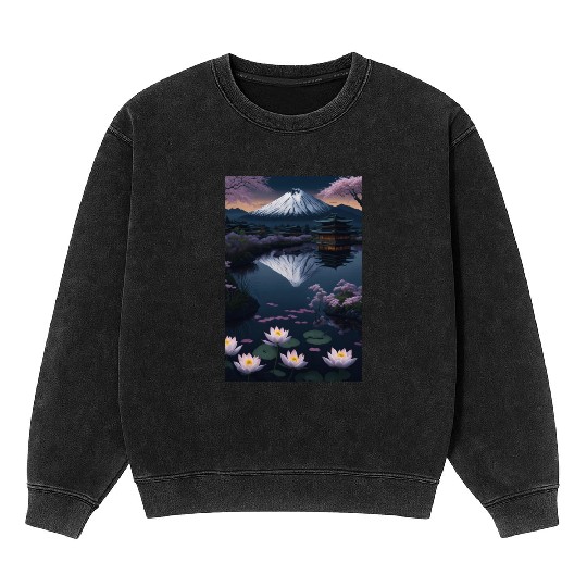 Asia Landscape by night Serene Mount Fuji Mineral Wash Sweatshirts