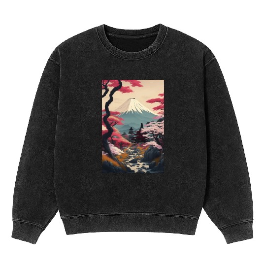 Asia Landscape Serene Mount Fuji Mineral Wash Sweatshirts