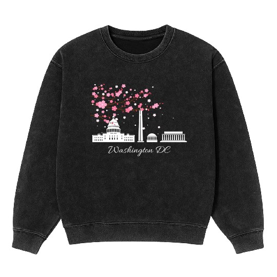 Washington Dc Monuments Memorials Cherry Blossoms Mineral Wash Sweatshirts