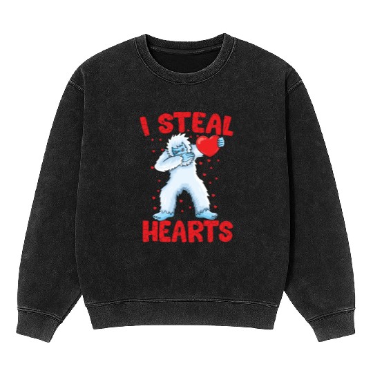 Dabbing Yeti Holding Heart Bigfoot Lover Yeti Mineral Wash Sweatshirts