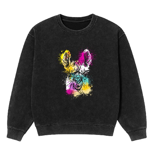 Colorful Splash Art Farm animals alpaca Llama head Mineral Wash Sweatshirts