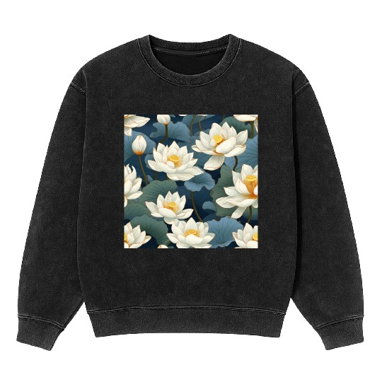 Serenity Blooms: Timeless Lotus Pattern Mineral Wash Sweatshirts