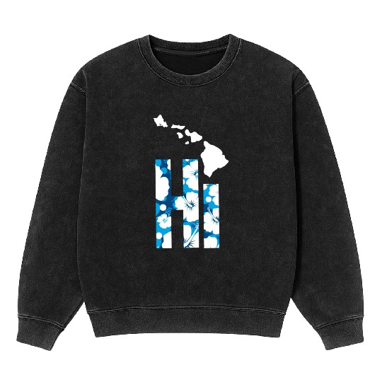 Hawaii Hi Hibiscus Blues Mineral Wash Sweatshirts