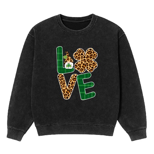 Love Irish Gnome Shamrock Leopard Plaid St Mineral Wash Sweatshirts