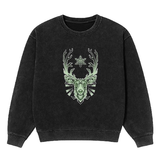 Green Geometric Reindeer Mineral Wash Sweatshirts