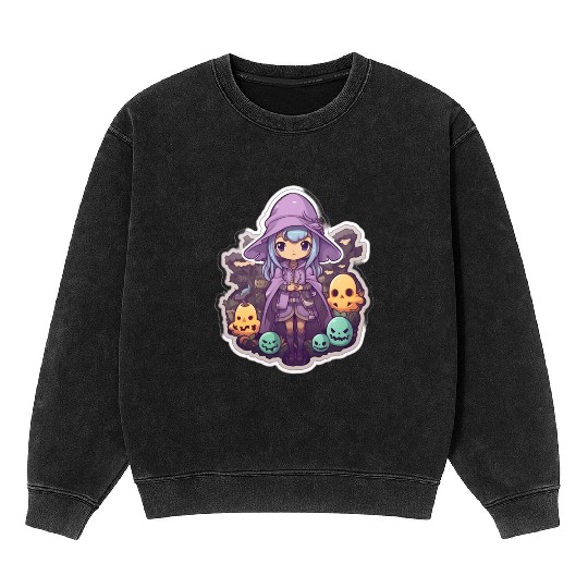 Cute Cartoonish Necromancer Summoning Friends Mineral Wash Sweatshirts