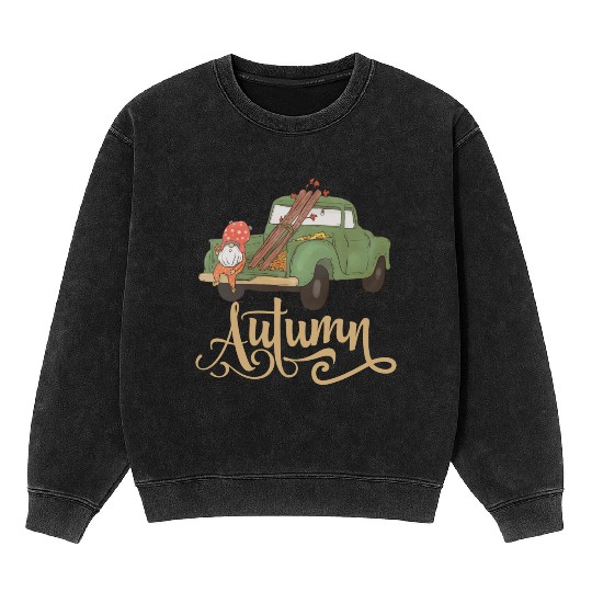 Cute Gnome In Autumn Vintage Car Gnomes Lover Mineral Wash Sweatshirts