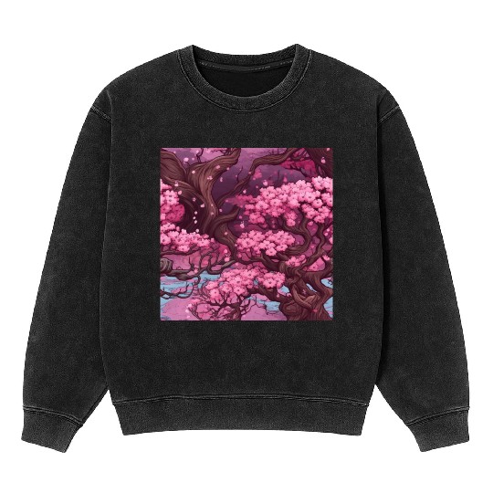 Anime Euphoria: Fantasy Cherry Blossom Dreamscape Mineral Wash Sweatshirts
