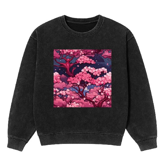 Anime Euphoria: Fantasy Cherry Blossom Dreamscape Mineral Wash Sweatshirts