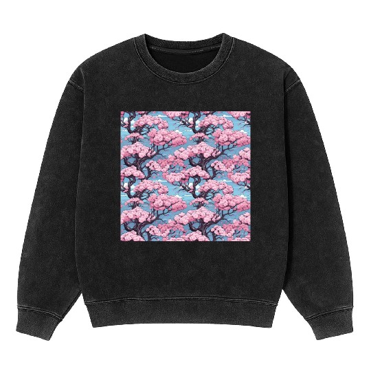 Anime Euphoria: Fantasy Cherry Blossom Dreamscape Mineral Wash Sweatshirts