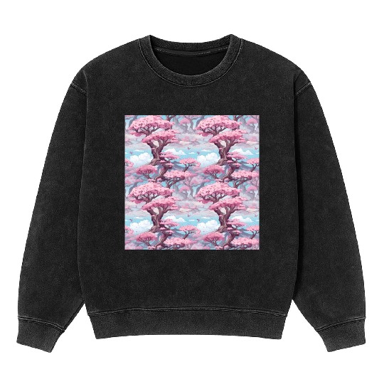 Anime Euphoria: Fantasy Cherry Blossom Dreamscape Mineral Wash Sweatshirts