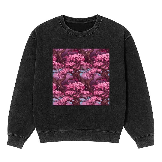 Anime Euphoria: Fantasy Cherry Blossom Dreamscape Mineral Wash Sweatshirts