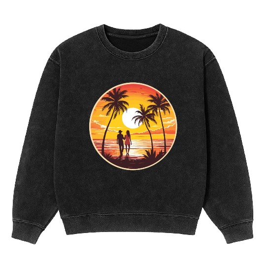 sunset beach romantic couple Mineral Wash Sweatshirts
