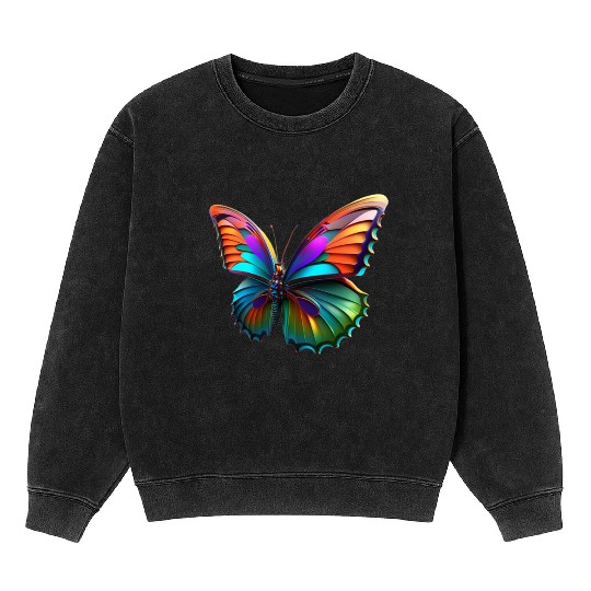 colorful flying butterfly 3d Multicolored wings Mineral Wash Sweatshirts