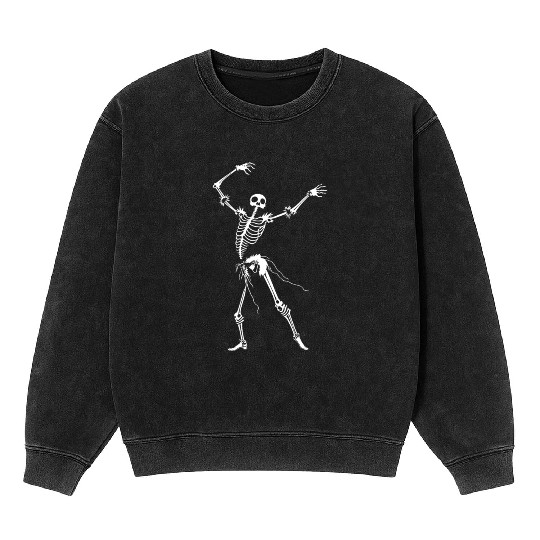Dancing Skeleton White Mineral Wash Sweatshirts