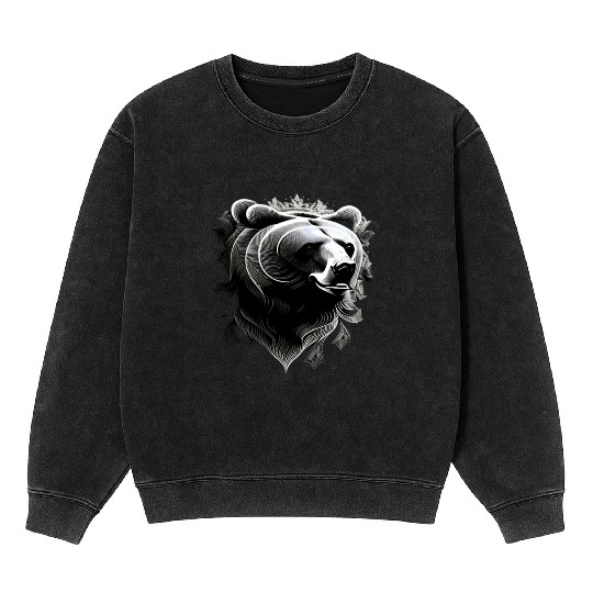 Dark muzzle black and white Mineral Wash Sweatshirts Russian Ornam.