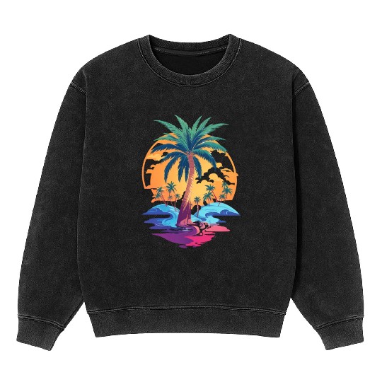Golden Serenity - Two Sandy Isles, Palm Trees Mineral Wash Sweatshirts