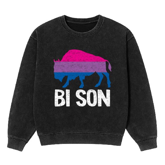 Bi Son Lgbbt Flag Bisexual Bison Funny Bi Pride Mineral Wash Sweatshirts