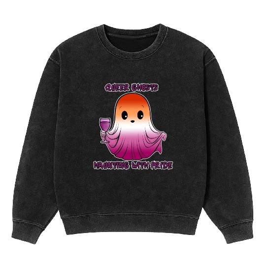 Queer Ghosts, Ghost in Lesbian Flag Colors Mineral Wash Sweatshirts