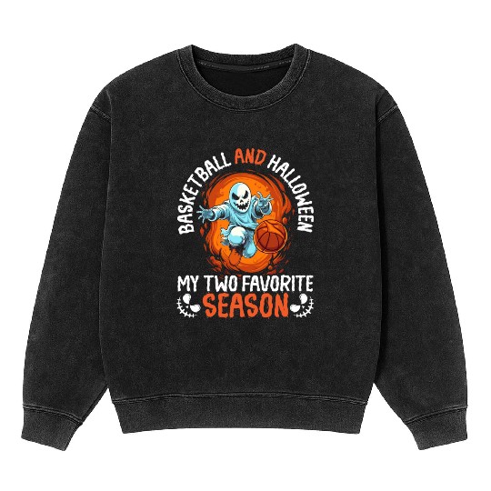 Basketball Halloween Trick Or Treat Spooky Baller Mineral Wash Sweatshirts