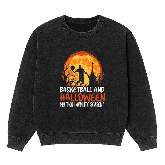 Basketball Halloween Trick Or Treat Spooky Baller Mineral Wash Sweatshirts